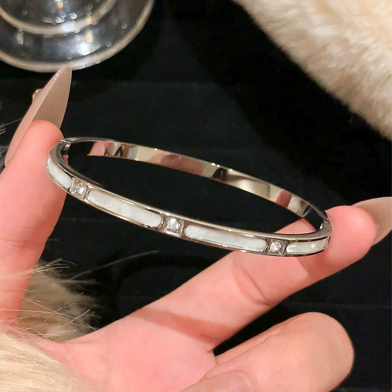 Women's Bracelet, Stainless Steel, Zirconia Accents, Elegant Roman & Inlay Styles