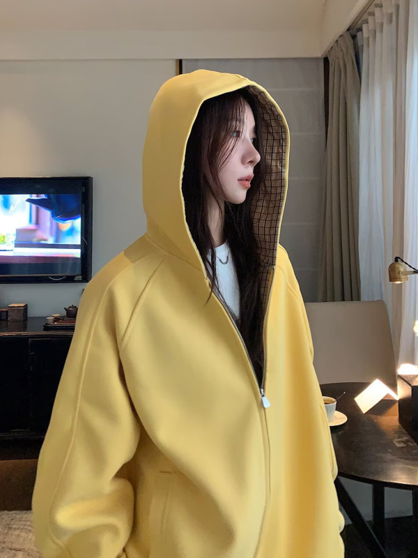 美式高街拼接千鸟格外套男女春秋季cleanfit情侣宽松开衫连帽卫衣|undefined