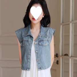 时尚牛仔马甲背心女夏季薄款2024新款小个子外穿无袖短款马夹上衣