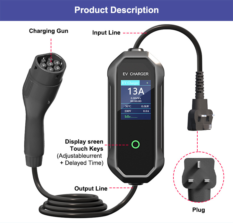 3.5Kw On-Board Charger British Standard 13A Portable Charging Gun for New Energy Vehicles
