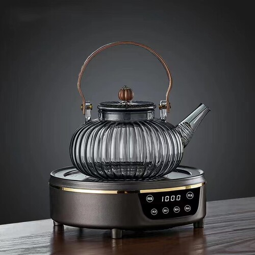 Pumpkin-patterned handle kettle, high borosilicate heat-resistant glass flower tea pot with filter mesh, electric ceramic stove tea kettle for wholesale