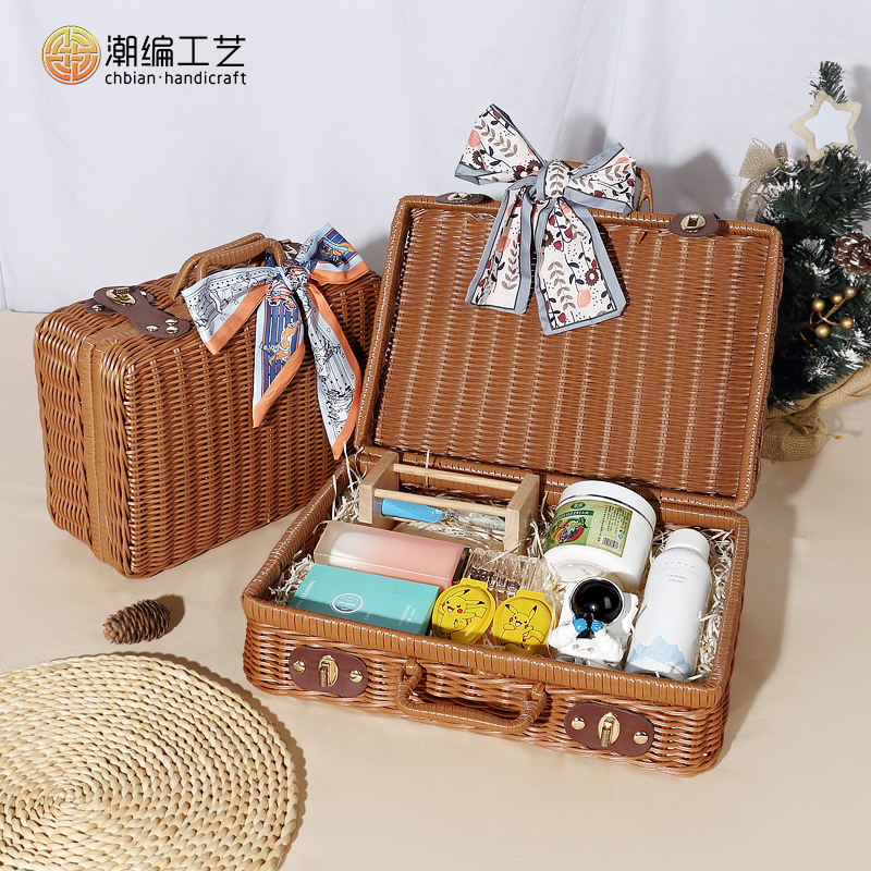 Vintage Wicker Handbag Storage Tote Box Gift Packaging Wicker Basket Wedding Wicker Box Christmas Gift Box