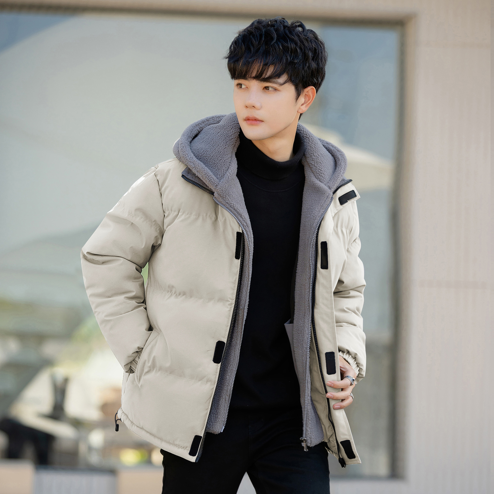 Large Size Fake Two Cotton Clothes Men's Loose Casual Thickened Fleece_viptrois.com