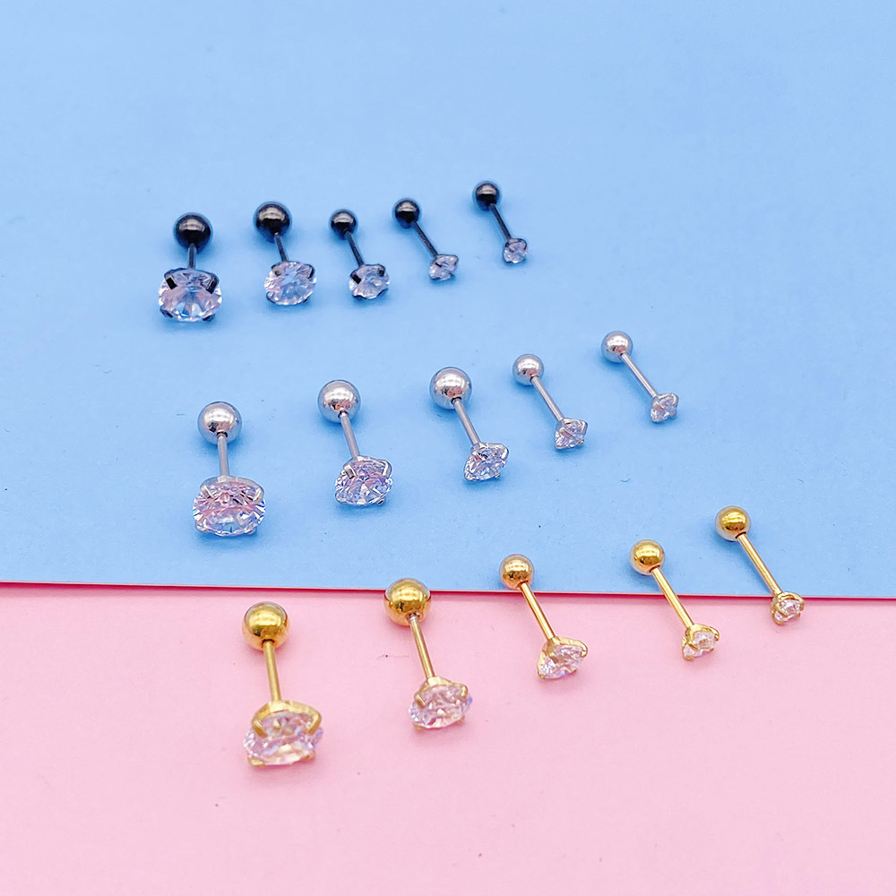 Simple Style Round Stainless Steel Inlay Zircon Ear Studs 1 Piece