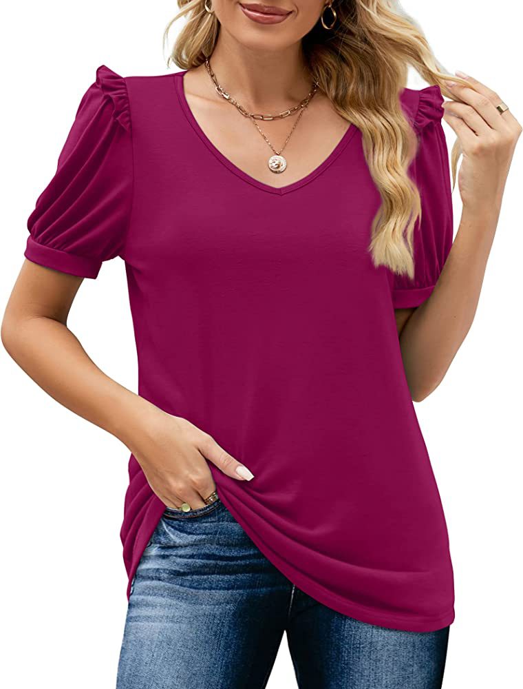 Women's T-shirt Short Sleeve T-shirts Pleated Fashion Solid Color display picture 15
