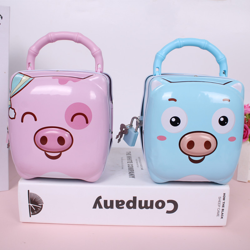 Cerdo de los niños de dibujos animados bebé alcancía con cerradura estudiante resistente a la caída alcancía jardín de infantes vacaciones Premio alcancía