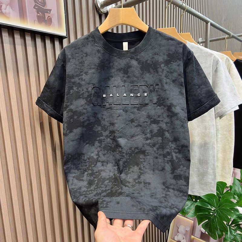 Men's Tie Dye Short Sleeve T-Shirt Breathable Cotton Casual Top Versatile Simple Design for Young Men White Black 2026 New Style_voghion.com