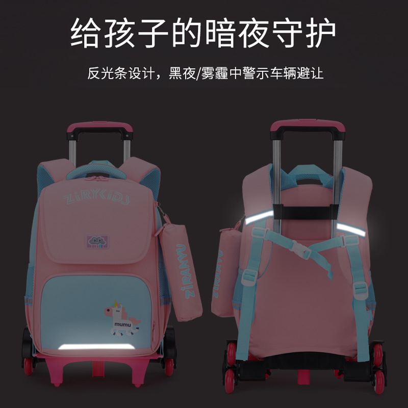 Mochila escolar con carrito para niños, diseño de pez natural, mochila desmontable con dibujos animados, ideal para estudiantes de primaria (grados 3 a 6)