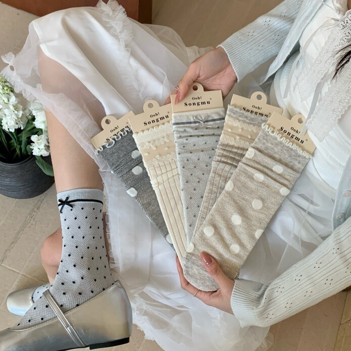 Songmu Bowknot Socks for Women, Summer Thin Style, Korean Style Hollow-Out Slouch Socks, Gray Color Matching Women's Socks Songmu Bowknot Socks for Women, Summer Thin Style, Korean Style Hollow-Out Slouch Socks, Gray Color Matching Women's Socks