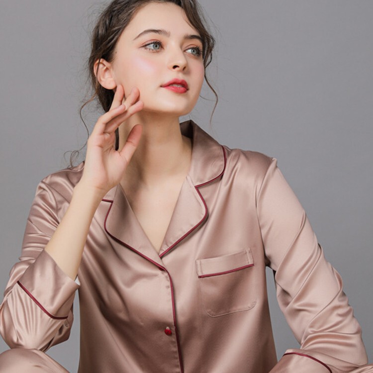 重磅21姆米真丝睡衣女春夏秋季长袖情侣套装桑蚕丝丝绸家居服|undefined