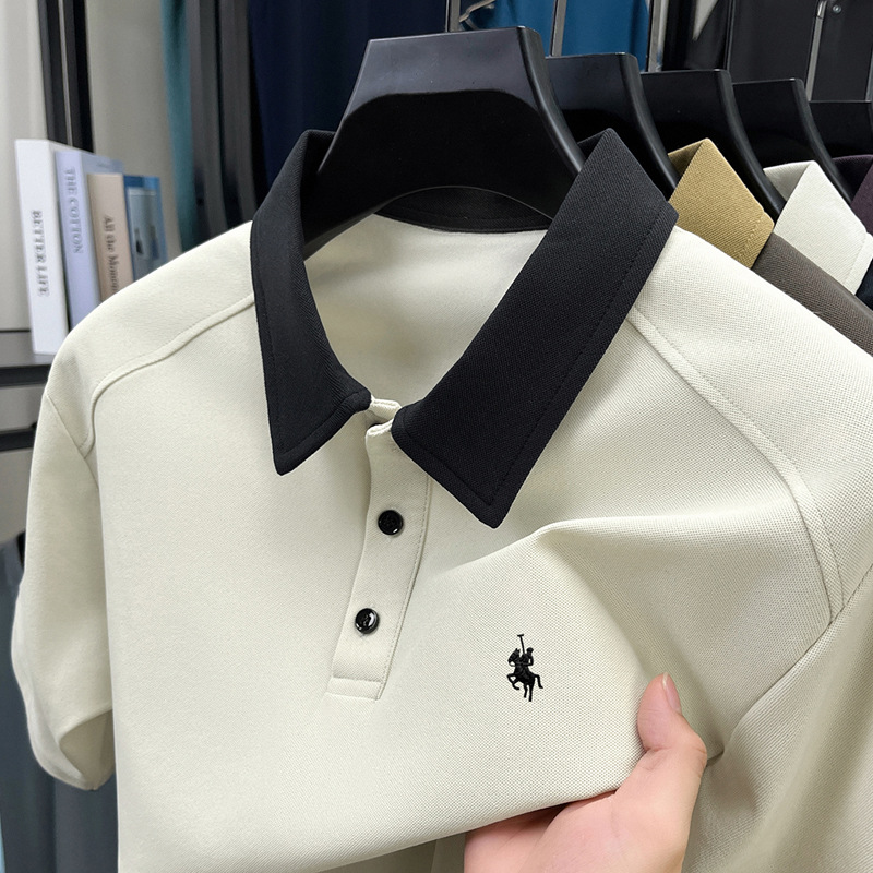 Summer Men's Fashion Color Matching Collar Short Sleeve Polo Shirt Fashion New Loose Breathable Lapel Casual T-Shirt Dropshipping