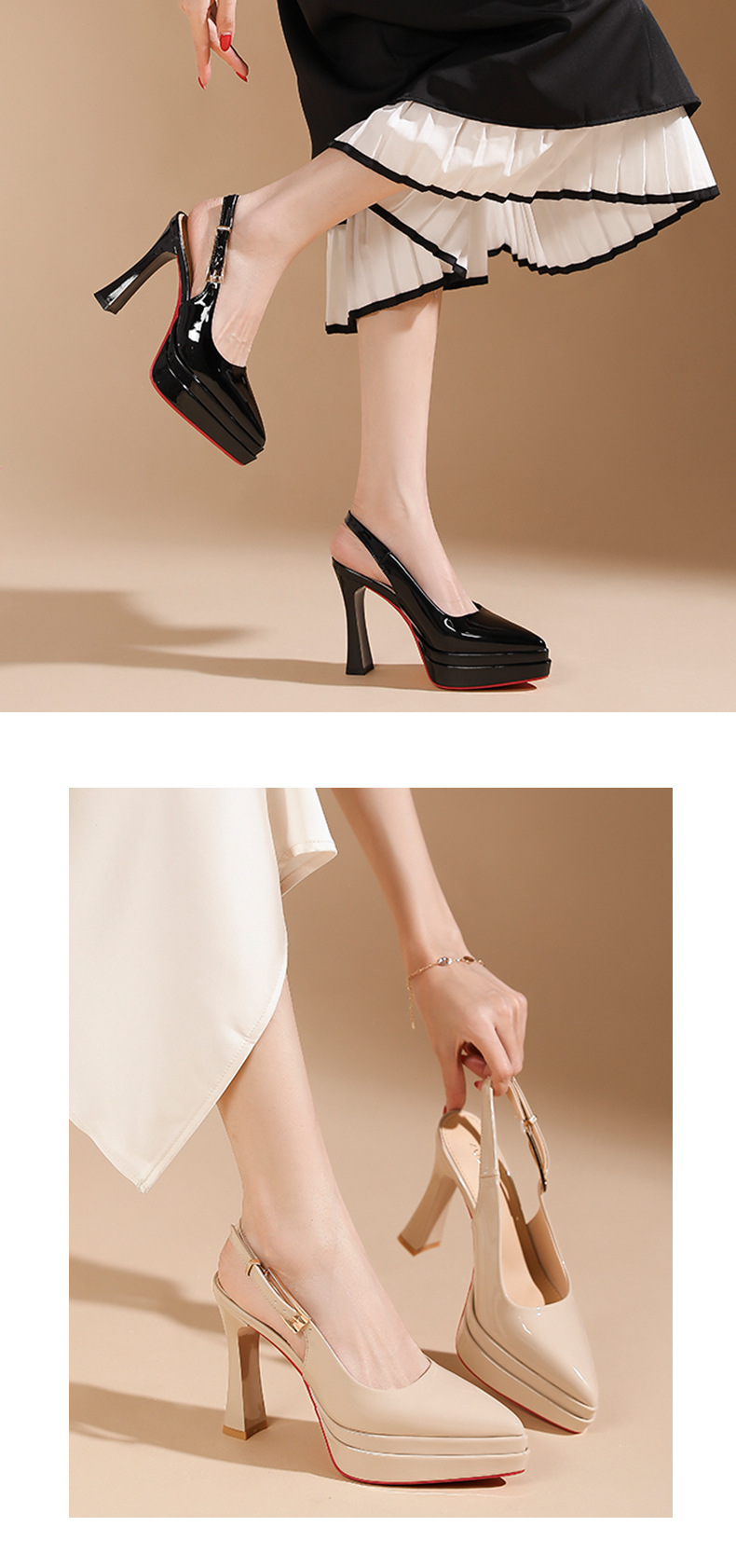 Sandal cao gót nữ mũi nhọn gót siêu cao 11 cm đế platform — Màu nude - 11cm chi tiết 6