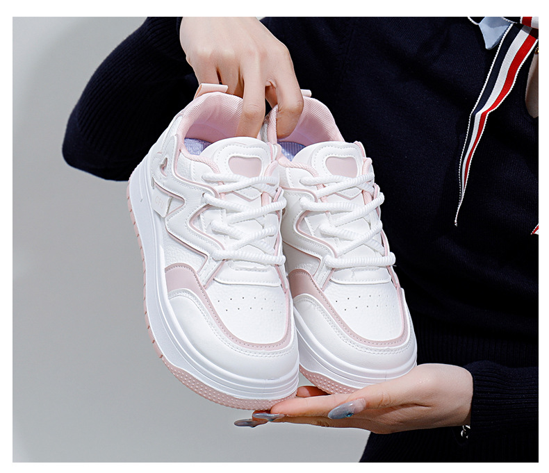 Weiße Damen Freizeitschuhe Trendy Sneaker Mit Dicker Sohle_voghion.com