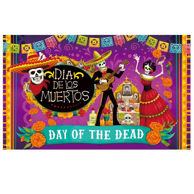Nuevo estilo transfronterizo decoración de fiesta del Día de los Muertos decoración de fondo de tela decoración de fiesta mexicana bandera de calavera