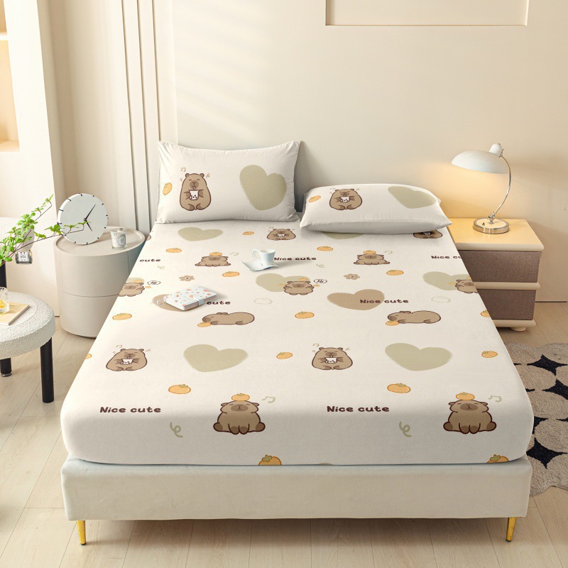 Una sola pieza de algodón lavado con agua todo incluido anti-deslizante cubierta de cama Memsi colchón cubierta de polvo sábanas para una sola persona 5