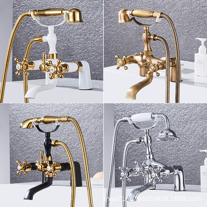 Double-column classical telephone-style golden imperial concubine bathtub side faucet sitting vertical shower head European-style hand spray