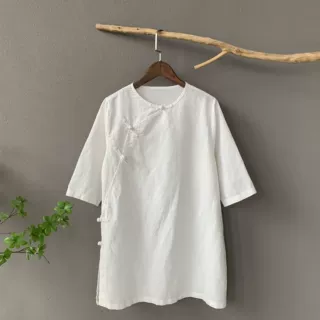 【禅意】3166盘扣茶服复古新中式小衫斜襟上衣