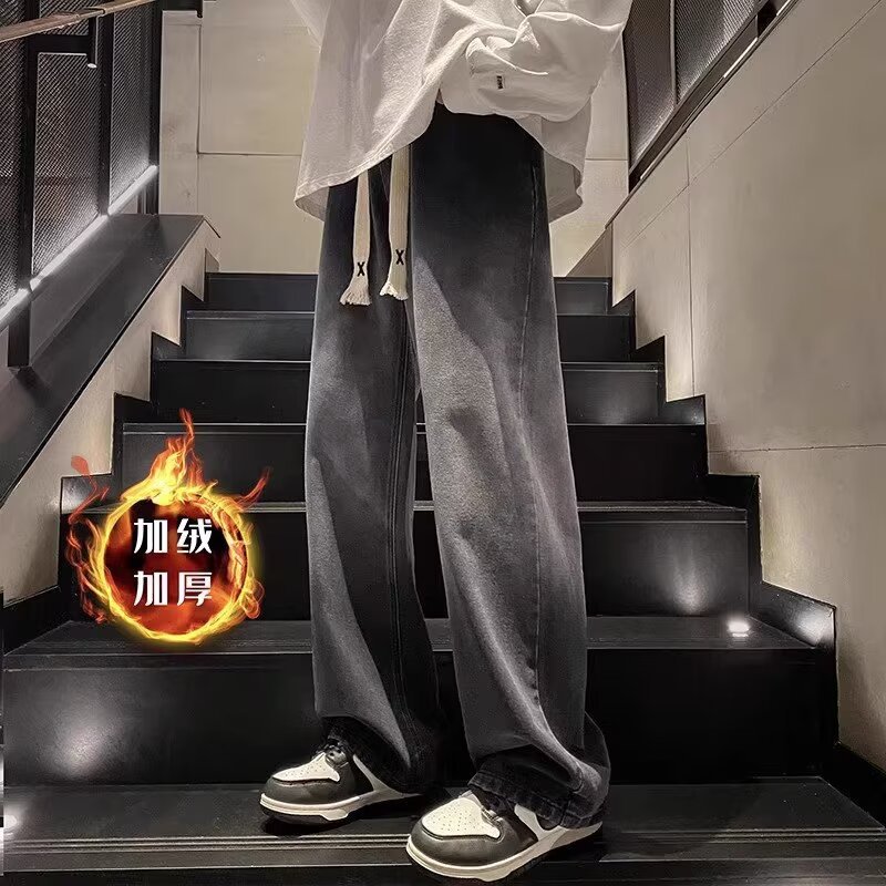 2024 primavera y otoño nuevos jeans pantalones rectos sueltos para hombres