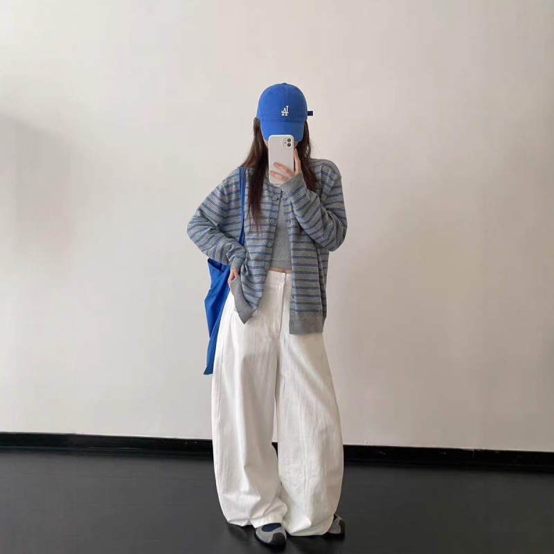 复古撞色条纹开衫外搭毛衣女秋季2025新款慵懒风韩系针织上衣外套|undefined