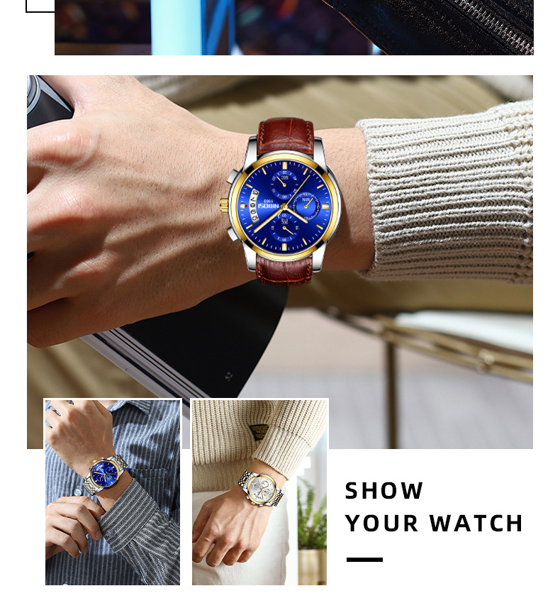Nibosi Chronograph Quartz Watch For Men Multi Functional Wrist Watch_voghion.com
