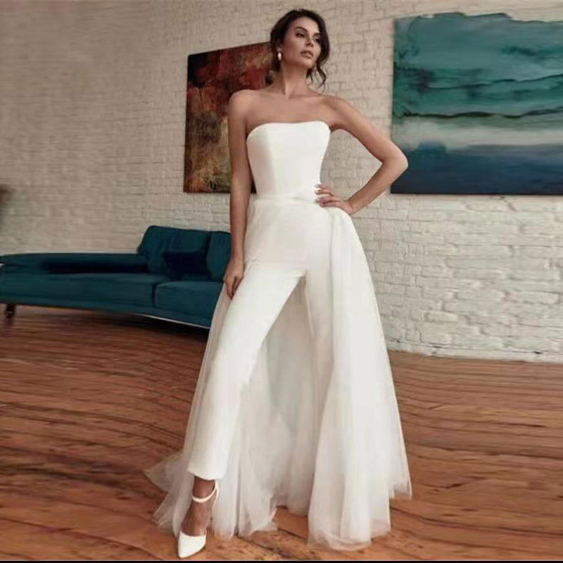 Europeo y americano Comercio exterior Amazon AliExpress deseo elegante vestido de novia nuevo tubo superior satén pantalones vestido de novia image 1