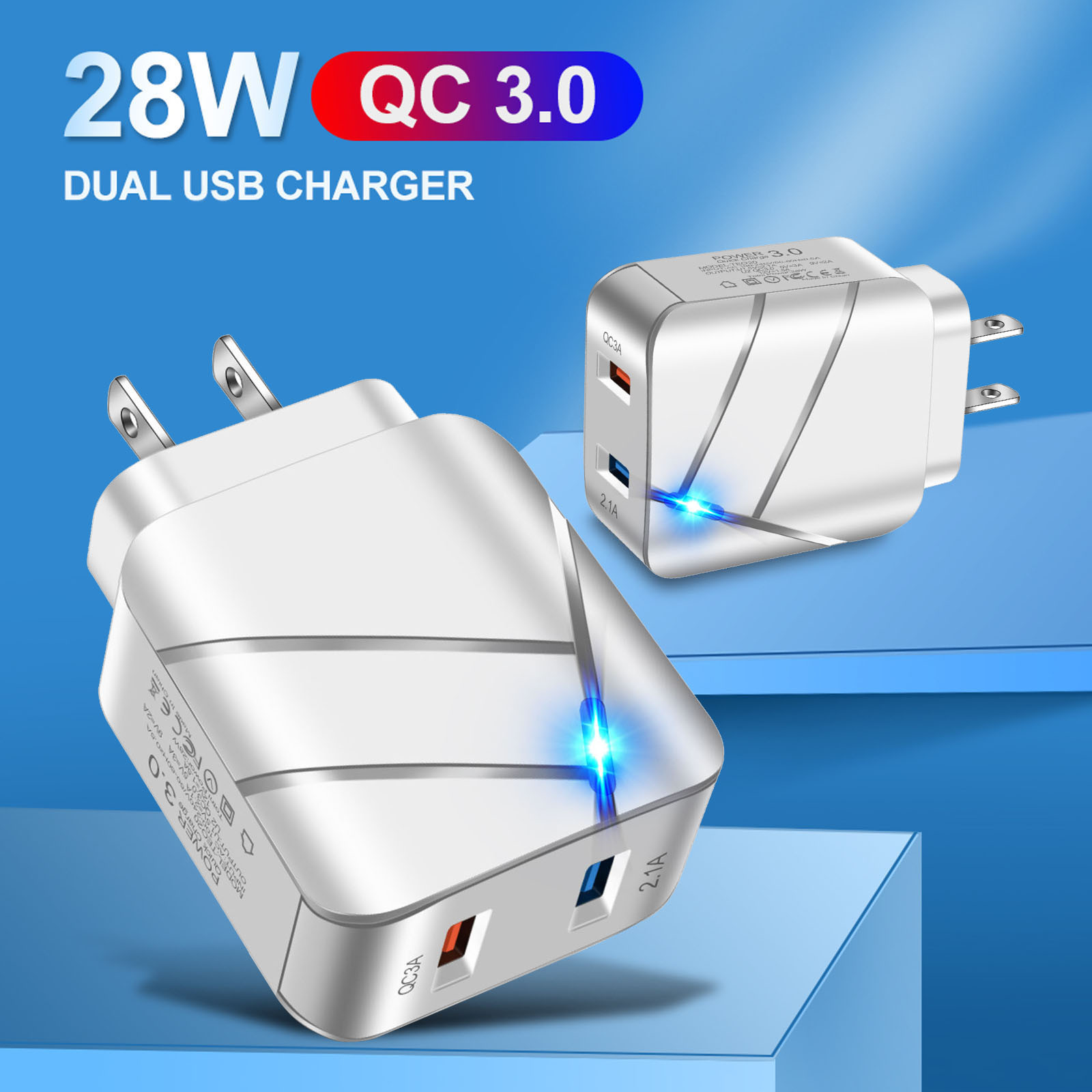 Dual USB QC3.0 + 2.1A multi-puerto de carga rápida cargador de teléfono móvil de doble puerto estándar americano estándar europeo carga rápida cargador de viaje de cabeza