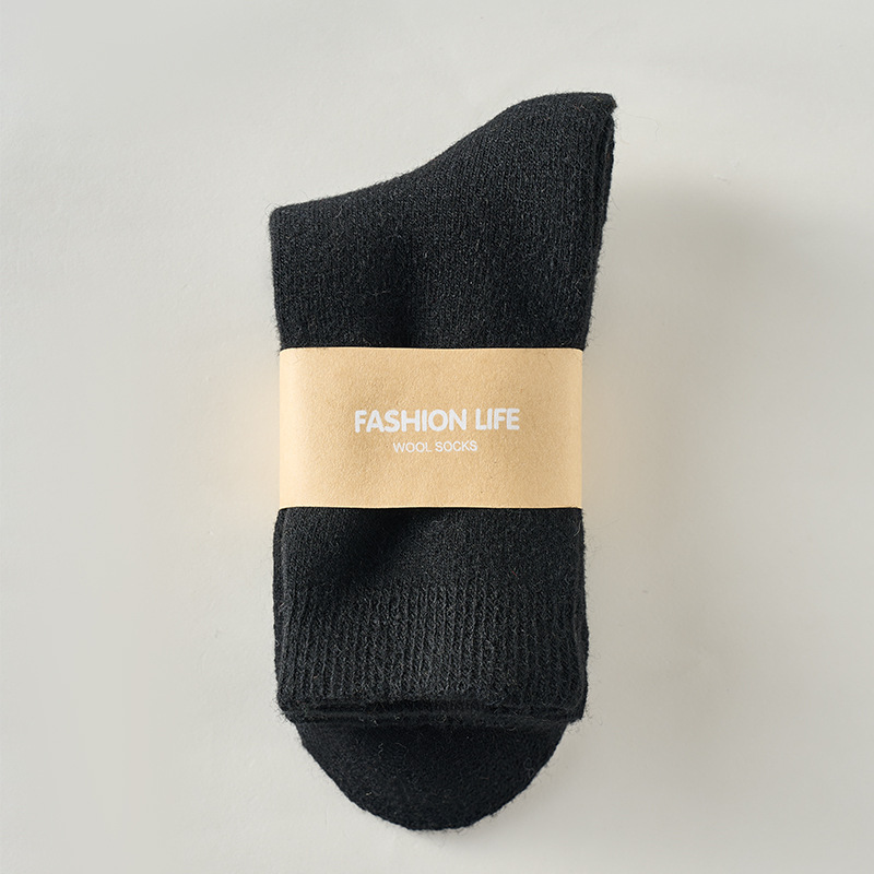 Calcetines de lana otoño e invierno más calcetines de mujer engrosados de terciopelo para hombres Calcetines cálidos de felpa de color sólido Calcetines de tubo medio para mujer de nieve
