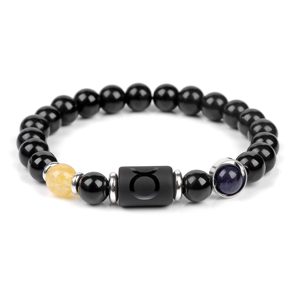 Twelve Constellations for Men's Couples Glass Bead Elastic Rope Bracelet_voghion.com