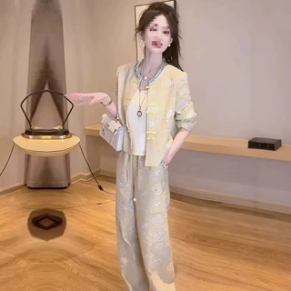 时尚新中式刺绣套装女2025秋季新款洋气印花气质显瘦休闲两件套