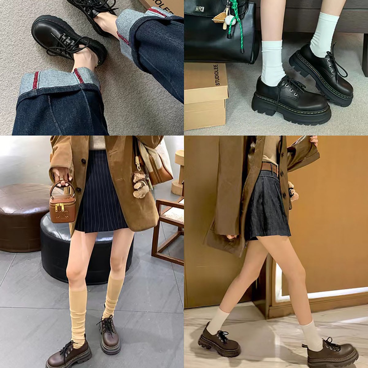 Versión de cuero de vaca ~ Grape Madre con cuero clásico británico correa de altura de fondo grueso zapatos de cuero redondos zapatos de Lefour para mujeres