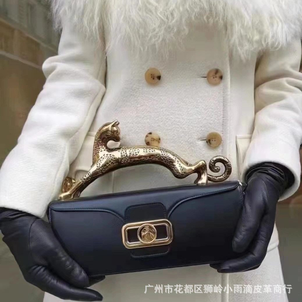 Designer Women's Leopard Print Leather Shoulder Bag, Luxury Party Handbag, High-End Small Square Cat Bag - Thumbnail 7
