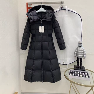 高版本蒙家冬季在逃公主加长款束腰连帽羽绒服女白鸭绒修身显瘦外