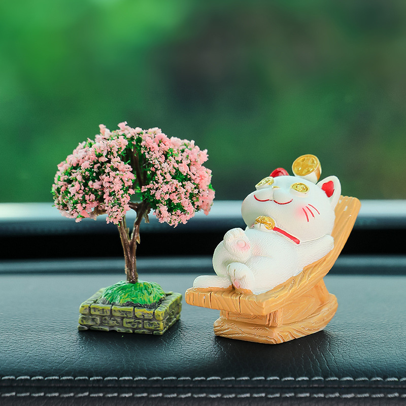 New Kitten Car Ornaments, Resin Crafts, Cute Lying Down, Lucky Cat Car Decorations, Car Interior Accessories