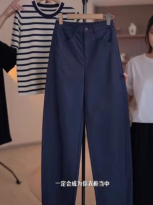 藏蓝色弯刀休闲裤女2025夏季薄款大码梨形身材宽松显瘦镰刀阔腿裤|undefined