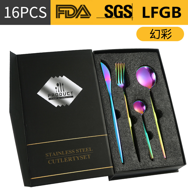 Portugal 4 piezas principales Pearl algodón caja cuchillo, tenedor y cuchara traje Amazon vajilla de acero inoxidable transfronterizo 16/24 piezas traje