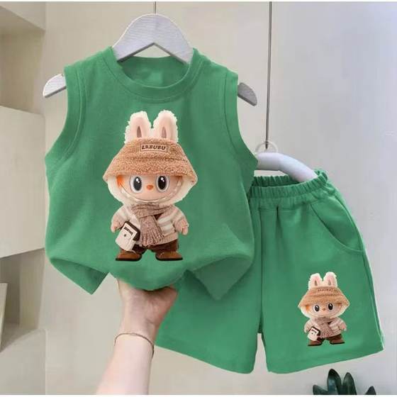 Boys Cute Summer New Sleeveless Vest suit Cartoon Fashionable Short-sleeved Shorts Sports Wear Two-piece Fashionable Set