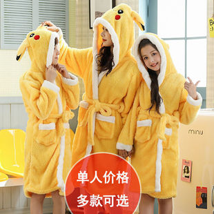 Autumn and Winter Thick Plush Children's Pajamas Coral Fleece Boys' and Girls' Pajamas Parent-Child Mother-Daughter Bathrobes for Older Children