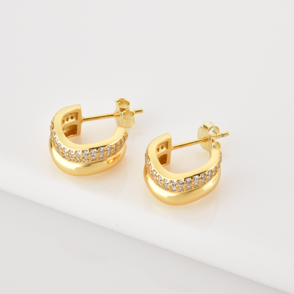18K Real Gold Plated, Platinum Plated Plating Material Zircon Inlay Material 1 Pair 925 Sterling Silver Zircon C Shape Ear Studs