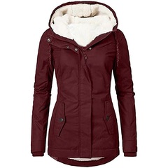 女性の綿コートクロスボーダーヨーロッパとアメリカの秋と冬の新しい女性のジャケット無地ミッドレングス通勤プラスベルベットジャケット女性
