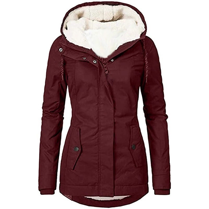 [in Stock] Women's Cotton Coat Cross-Border European and American Autumn and Winter New Women's Jacket Solid Color Mid-Length Commuter Style