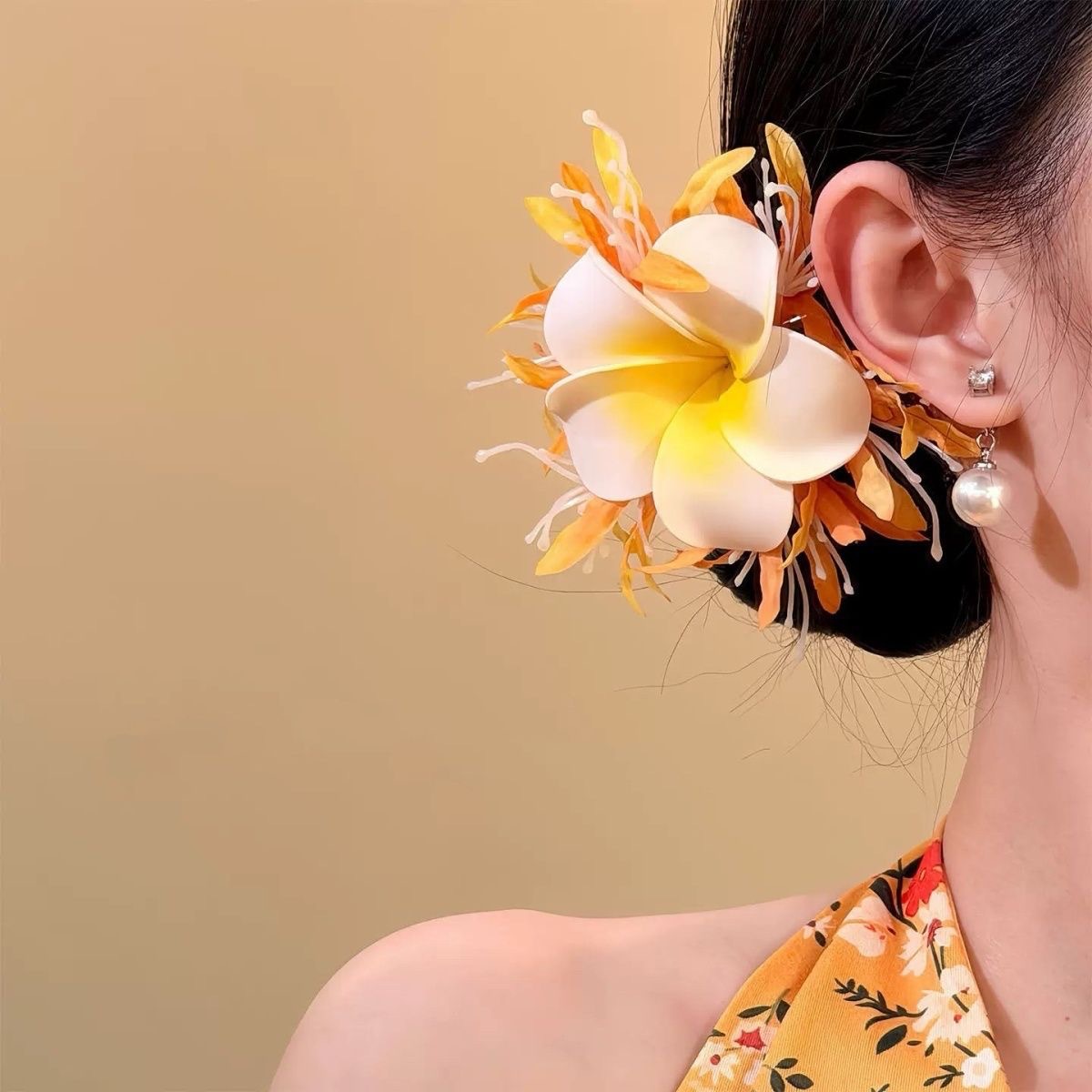 25# orange plumeria hairpin