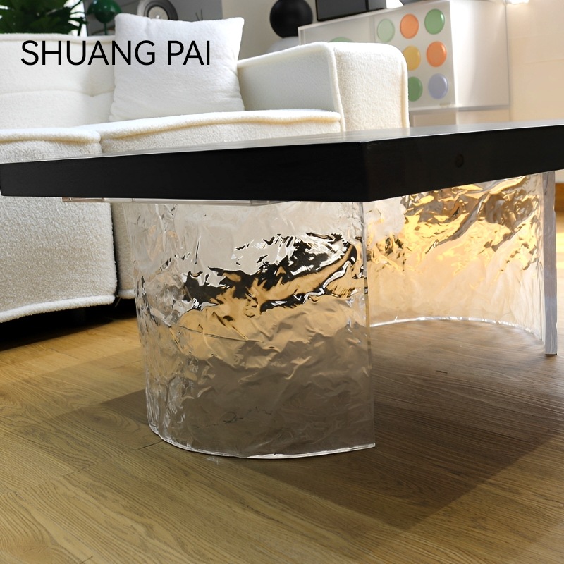 亚克力加工透明桌脚餐桌岛台支撑架异形冰裂纹桌腿水波纹桌角支架