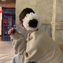纯白花嫁少女爱心蕾丝大肠发圈芭蕾风高级感气质绝美温柔丸子头花