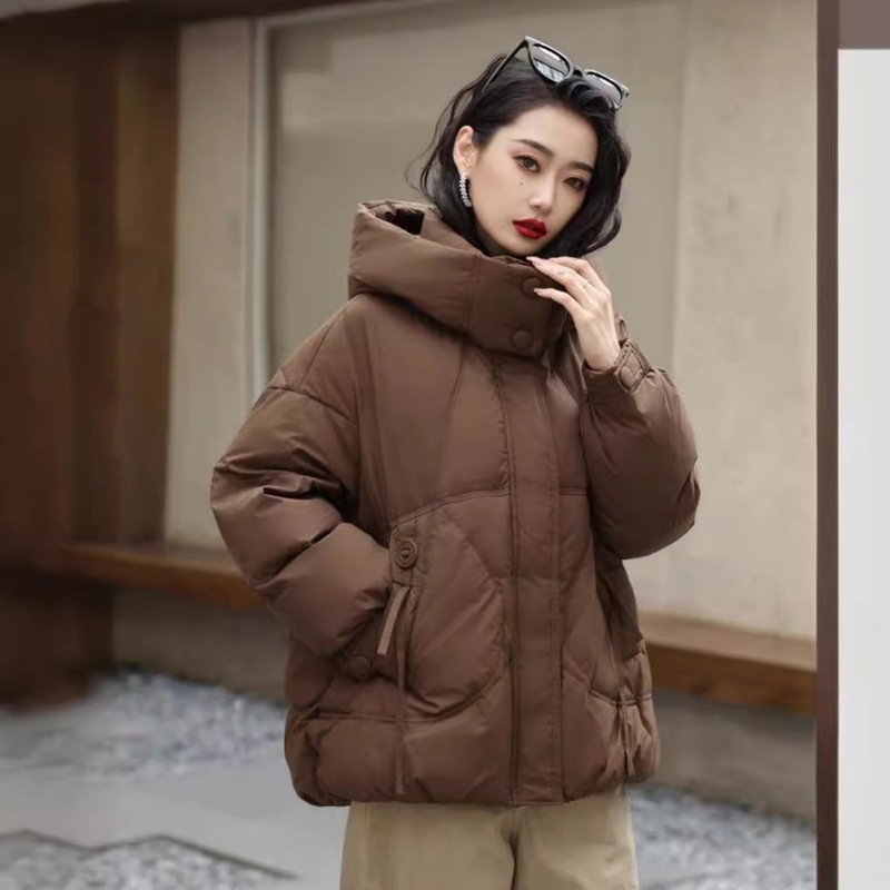 英伦风短款羽绒服韩系休闲时尚保暖服连帽小个子加厚版面包服外套|undefined