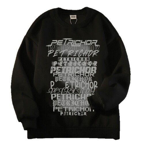 Lazy style round collar hooded pullover hooded sweater retro American long-sleeved coat Personalized S-shaped superimposed letter print men