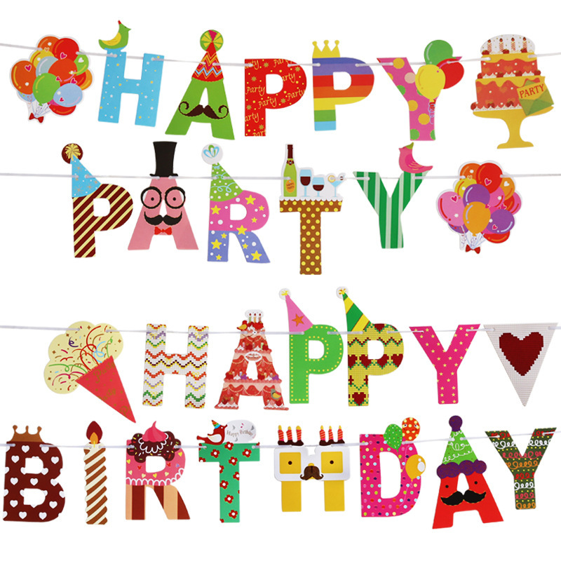 Children's birthday party decoration gilded beard Mr. bunting Bar Cafe layout diy paper flag