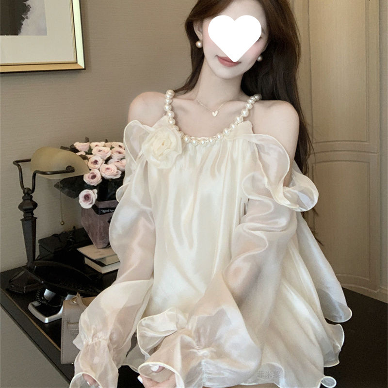 【1902人のコレクション】セレブ娘のフレンチシャツ、パールホルターネックトップ、純粋な欲望と妖精のような気質|undefined