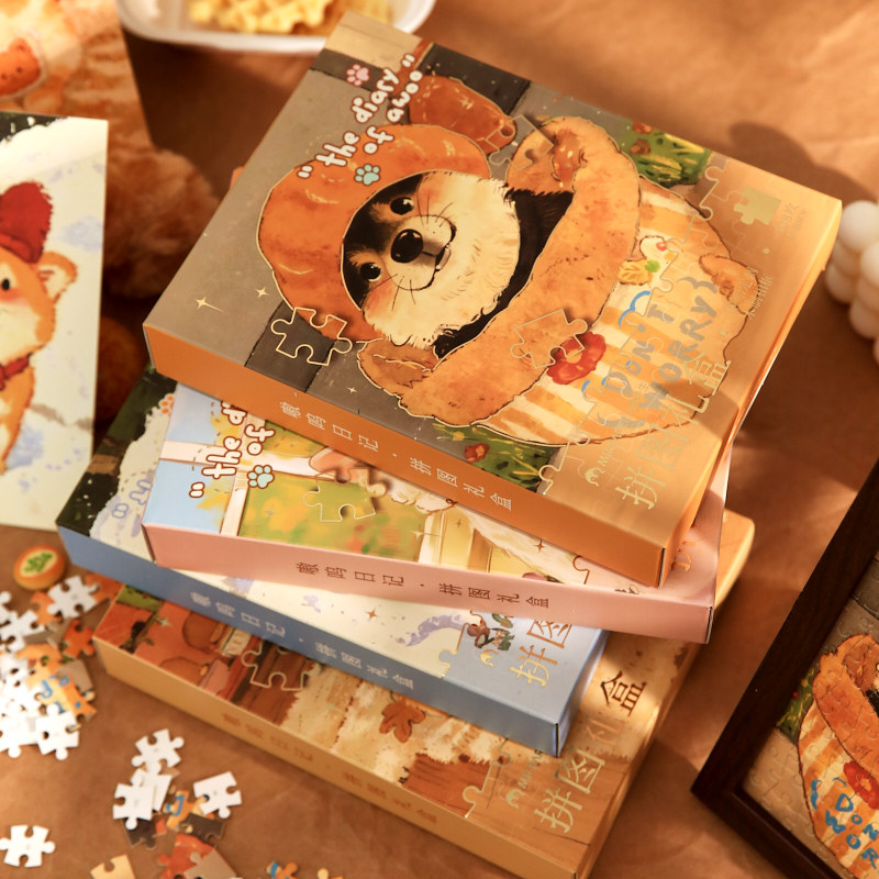 Mr. Paper Cute Cute Pet Puzzle Caja de regalo Ao Woo Diario Ilustración de dibujos animados original Marco de fotos Puzzle Decoración de escritorio