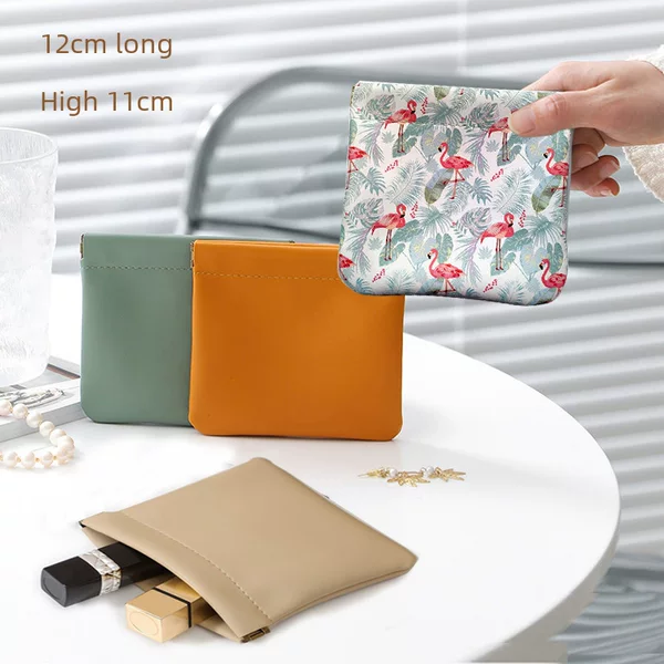 pu waterproof shrapnel automatic closed storage bag cosmetic bag portable key lipstick data cable storage bag small