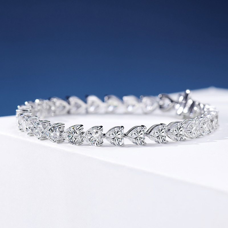 Internet Celebrity 925 Silver Jewelry Heart-Shaped Diamond Women's Bracelet High-End Jewelry High-Carbon Diamond Rhodium-Plated Wholesale